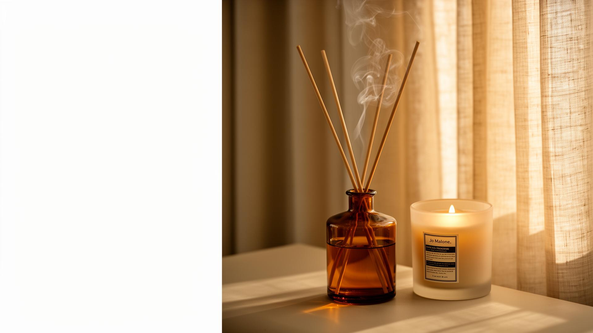 Difusor aromático e vela em ambiente premium